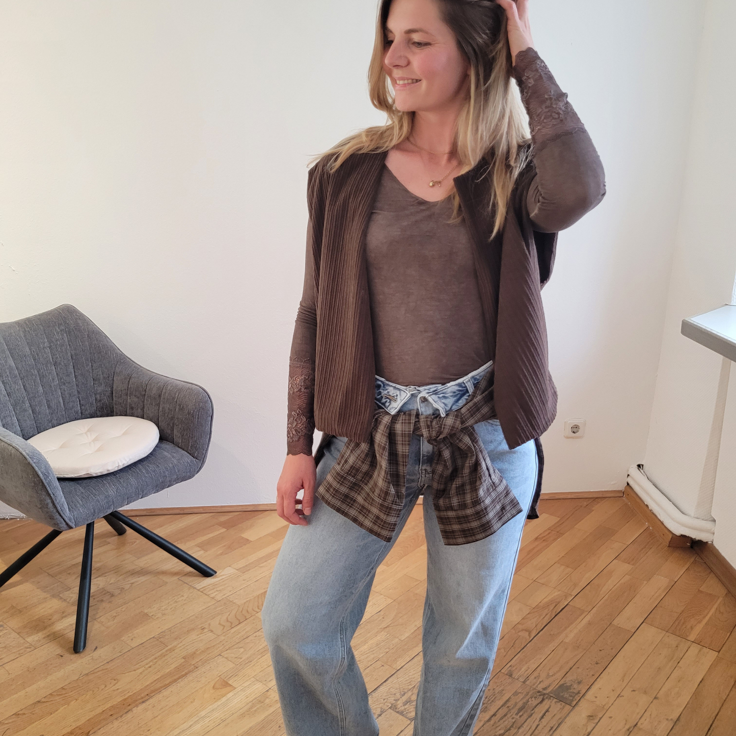 Hemdbluse kariert braun