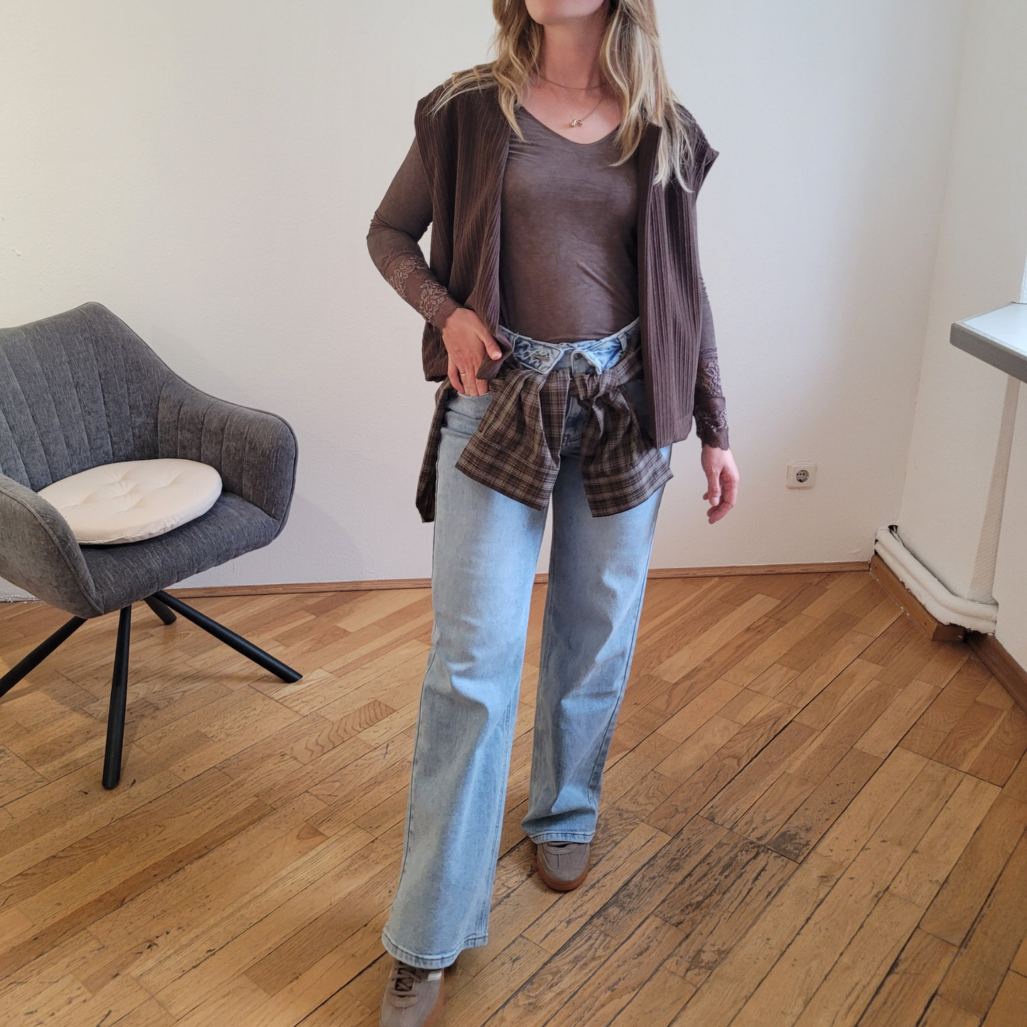 Hemdbluse kariert braun