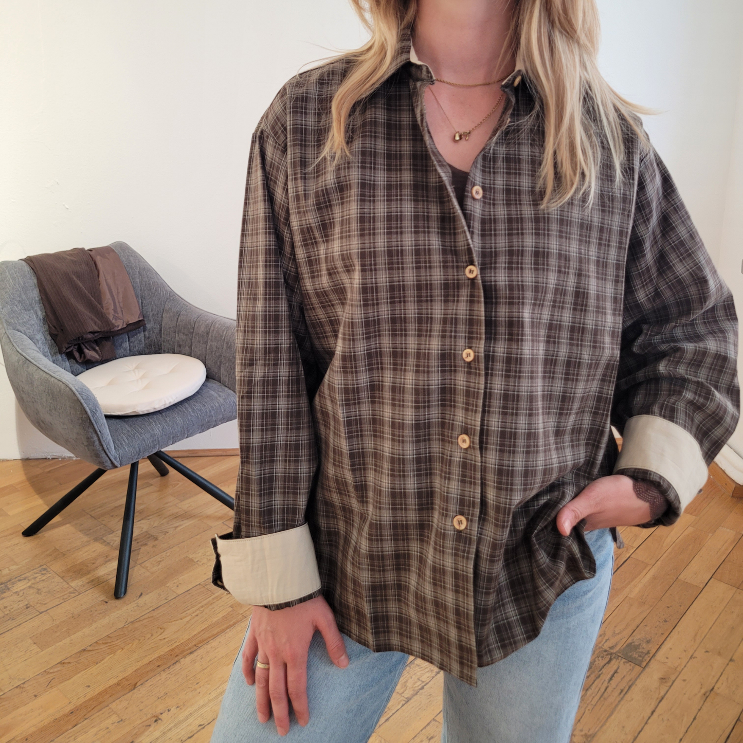 Hemdbluse kariert braun