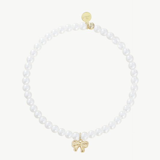 Perlenarmband weiß mit goldener Schleife