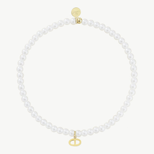 Perlenarmband weiß mit Theta Anhänger gold